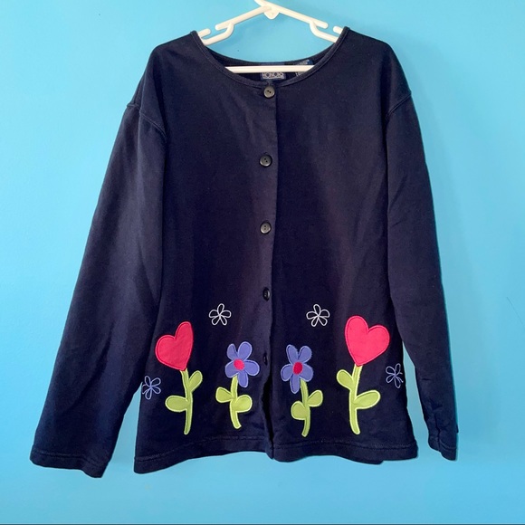 Navy Blue Embroidered Cardigan Button Spring - Picture 1 of 6